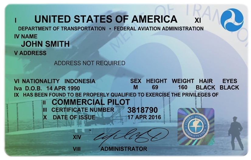 FAA pilot certificate example